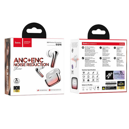 Manos libres Bluetooth HOCO EQ16, TWS, ANC, Rojo 