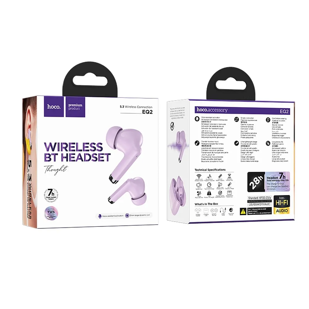Manos libres Bluetooth HOCO EQ2, TWS, Mov 