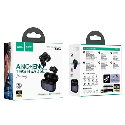 Manos libres Bluetooth HOCO EQ20, TWS, ANC, MultiPoint, Negro