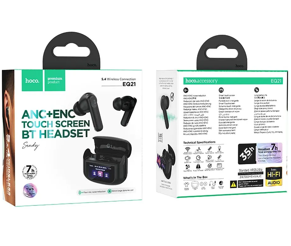 Manos libres Bluetooth HOCO EQ21, TWS, ANC, Negro