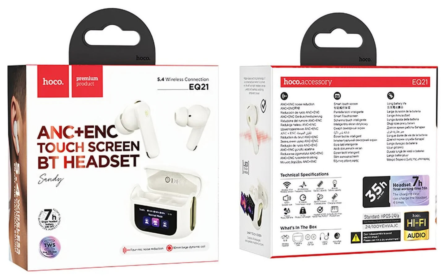Auriculares Bluetooth HOCO EQ21, TWS, ANC, Blanco