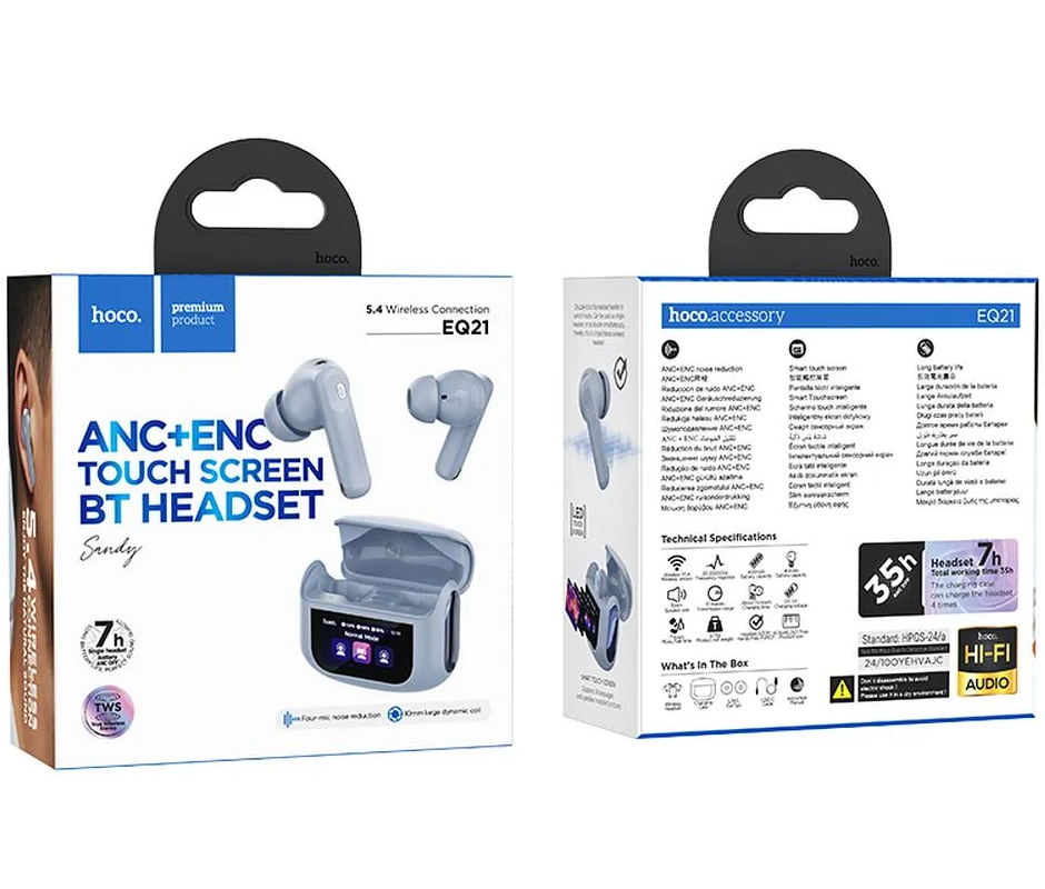 Auriculares Bluetooth HOCO EQ21, TWS, ANC, Azul