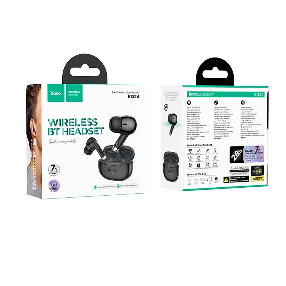 Manos libres Bluetooth HOCO EQ24, TWS, Negro