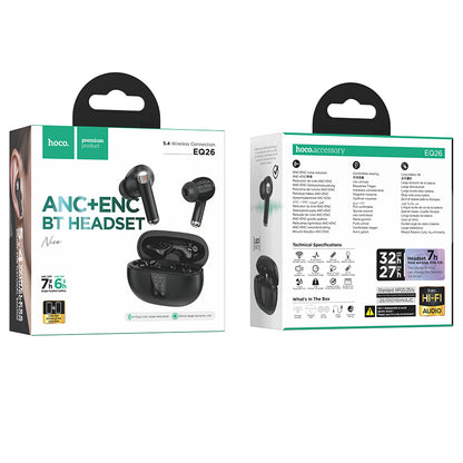 Auriculares Bluetooth HOCO EQ26, TWS, ANC, Negro