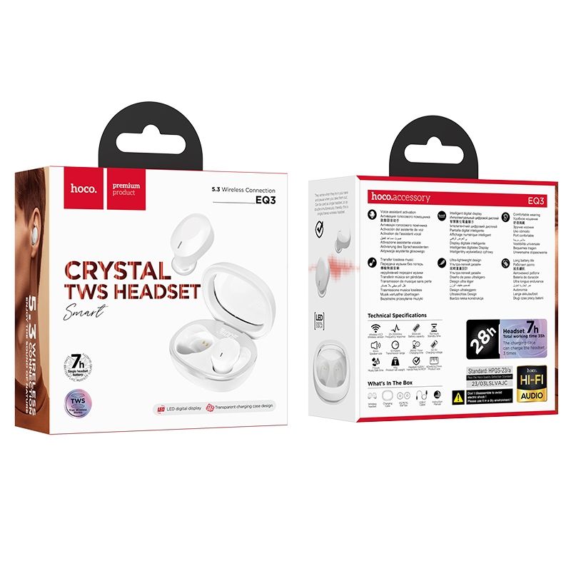 Manos libres Bluetooth HOCO EQ3, TWS, Blanco