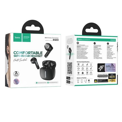Manos libres Bluetooth HOCO EQ33, TWS, Negro