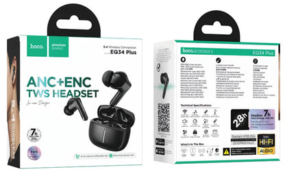 Manos libres Bluetooth HOCO EQ34 Plus, TWS, ANC, Negro