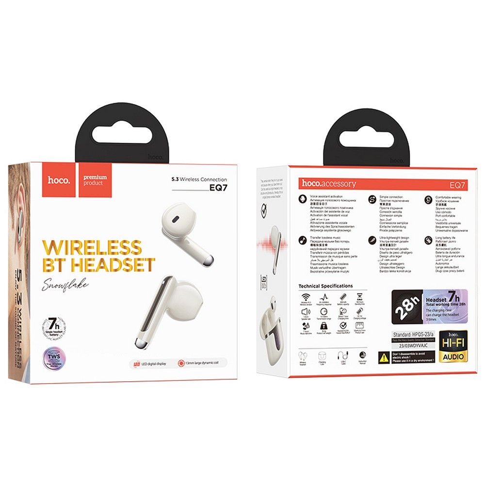 Auriculares Bluetooth HOCO EQ7, TWS, Blanco