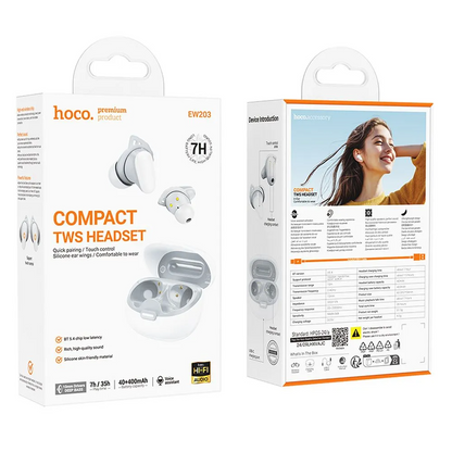 Manos libres Bluetooth HOCO EW203, TWS, Blanco