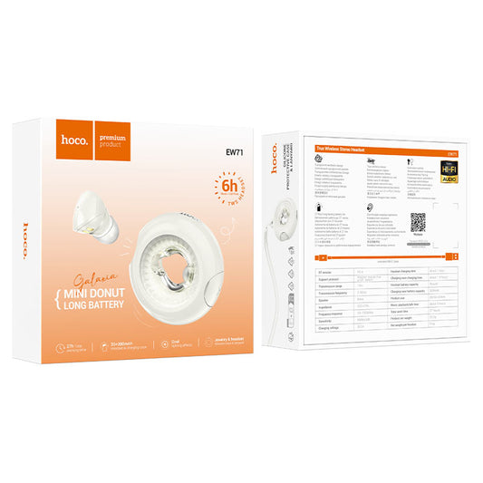 Manos libres Bluetooth HOCO EW71 Mini Donut, TWS, Blanco