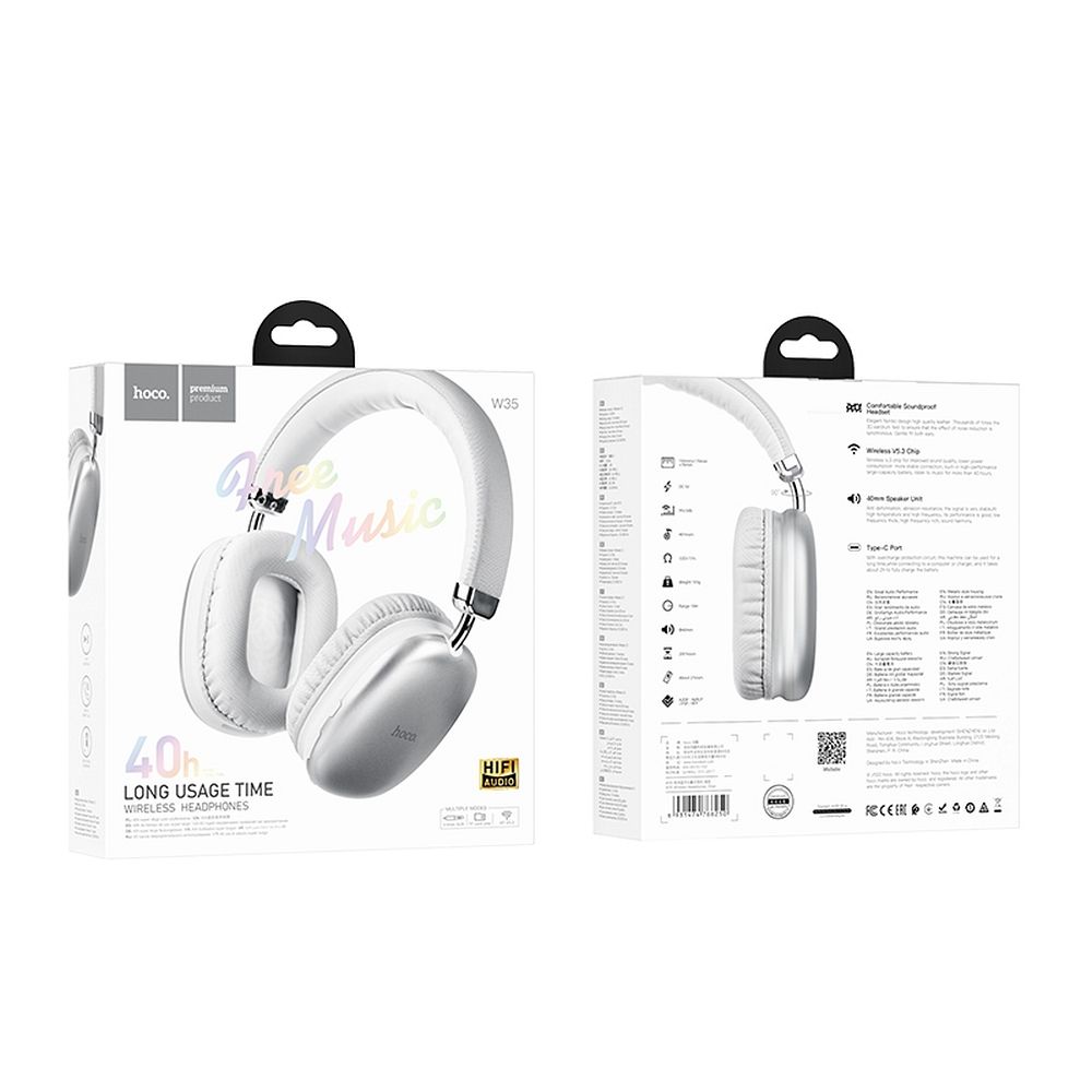 Manos libres Bluetooth HOCO W35, A2DP, Plateado