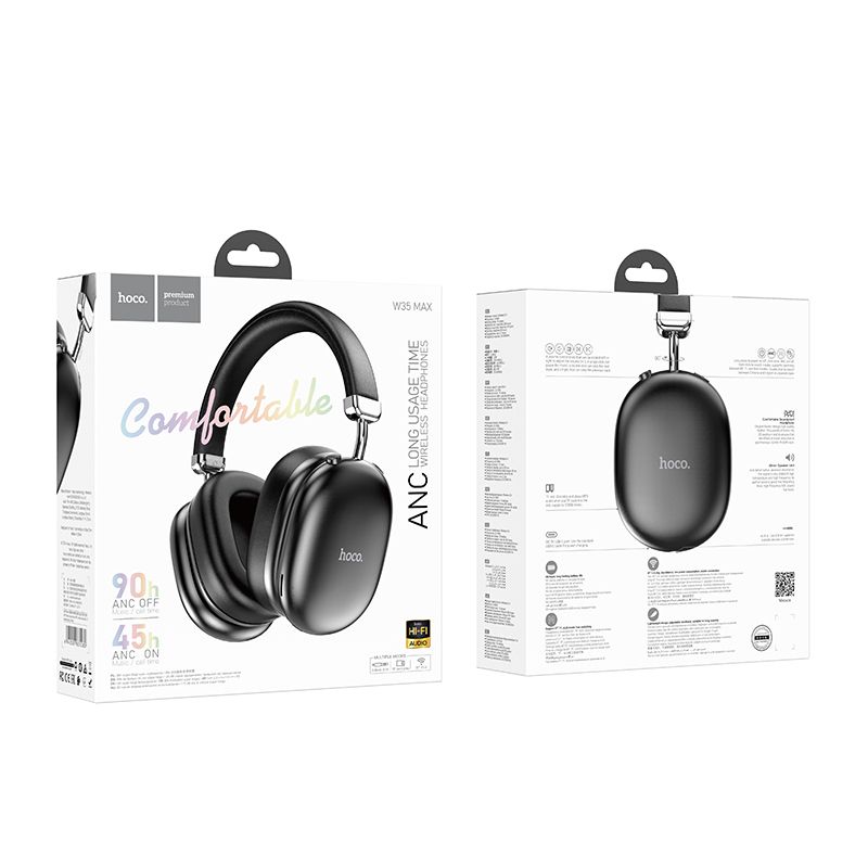 Manos libres Bluetooth HOCO W35 Max, A2DP, ANC, Negro