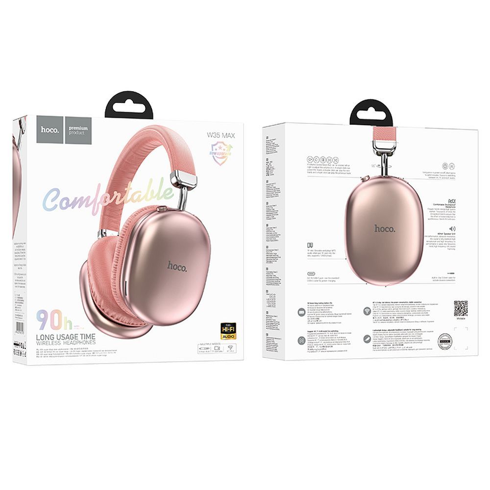 Manos libres Bluetooth HOCO W35 Max, A2DP, Rosa