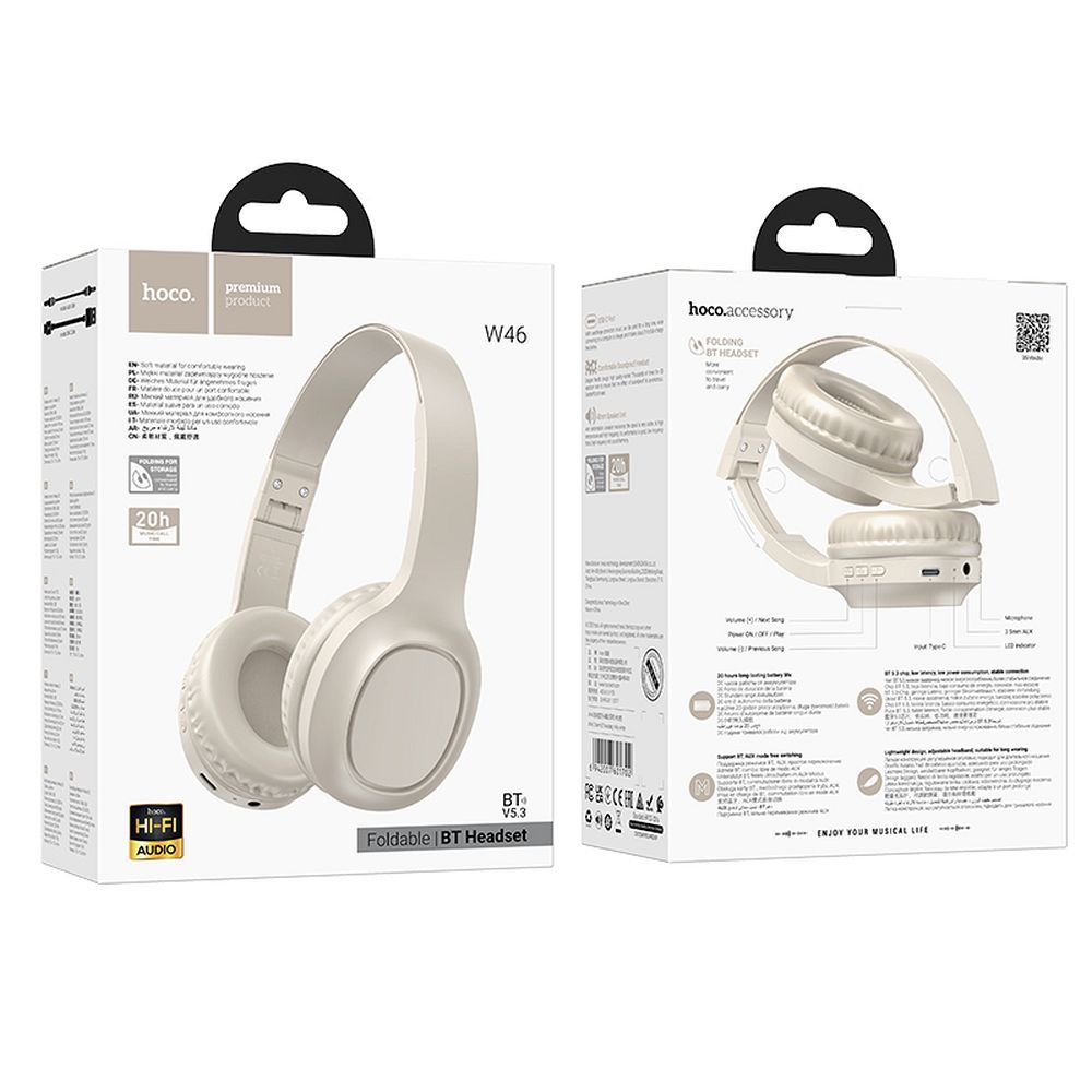Manos libres Bluetooth HOCO W46, A2DP, Blanco