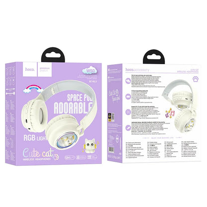 Auriculares Bluetooth HOCO W50 Kids Cute Cat, A2DP, Blanco