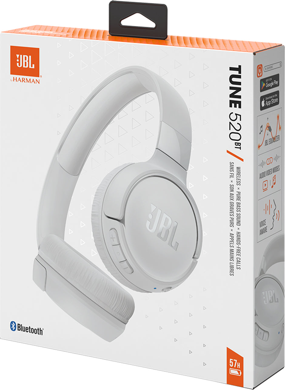 Manos libres Bluetooth JBL Tune 520BT, Multipunto, A2DP, Blanco JBLT520BTWHT