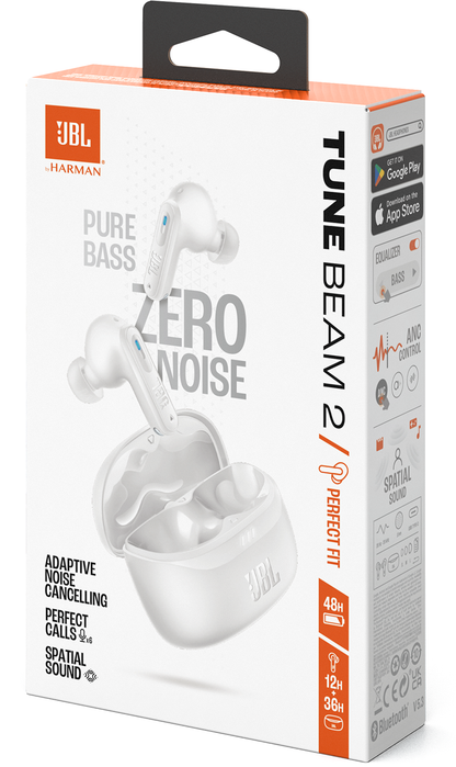 Manos libres Bluetooth JBL Tune Beam 2, TWS, ANC, MultiPoint, Blanco JBLTBEAM2WHT
