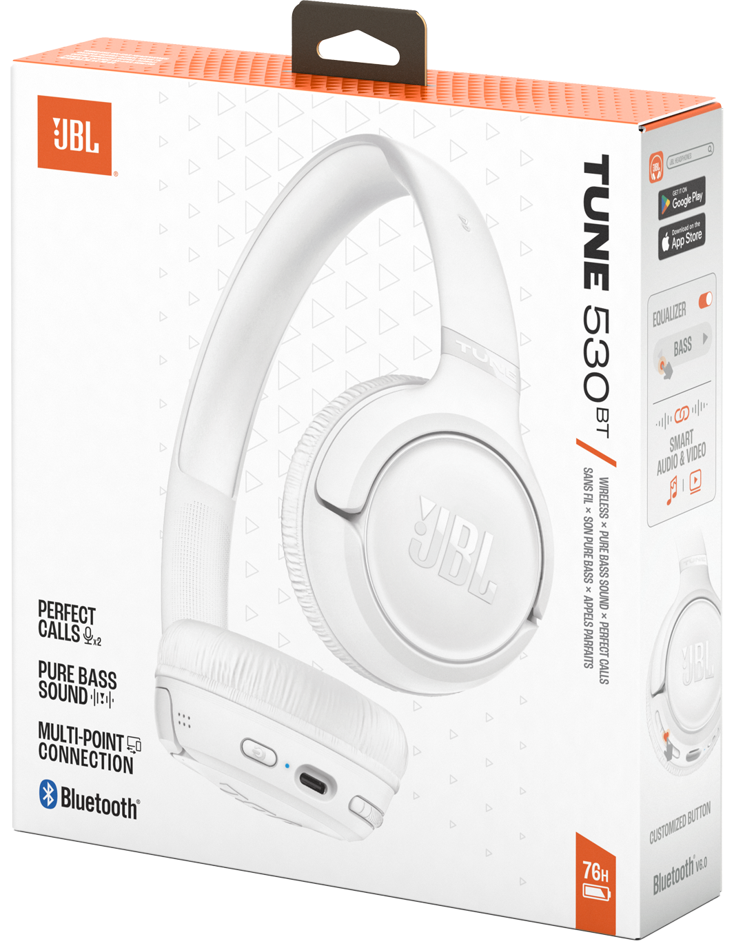 Manos libres Bluetooth JBL Tune 530BT, MultiPoint, A2DP, Blanco JBLT530BTWHT