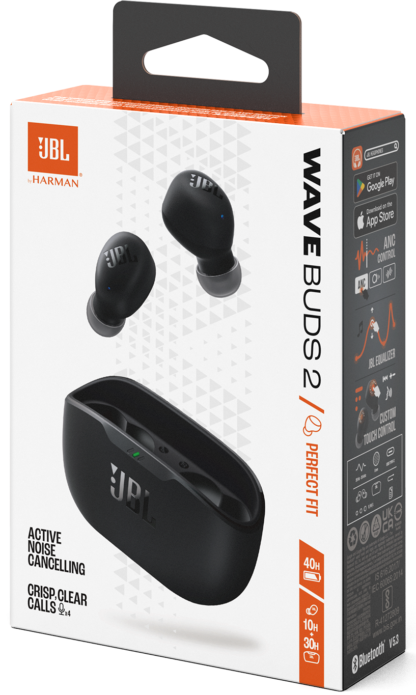 Manos libres Bluetooth JBL Wave Buds 2, TWS, ANC, MultiPoint, Negro JBLWBUDS2BLK