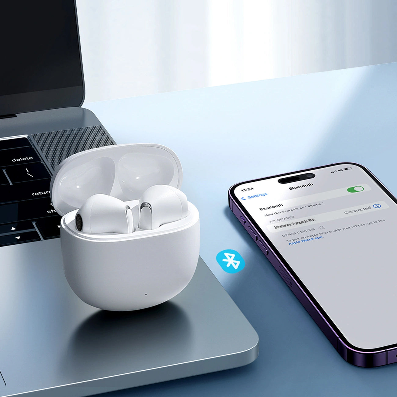 Manos libres Bluetooth Joyroom Funpods JR-FB1 Nueva Versión, TWS, Blanco