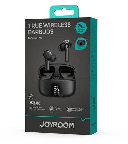 Manos libres Bluetooth Joyroom Funpods JR-FN3, TWS, ANC, Negro