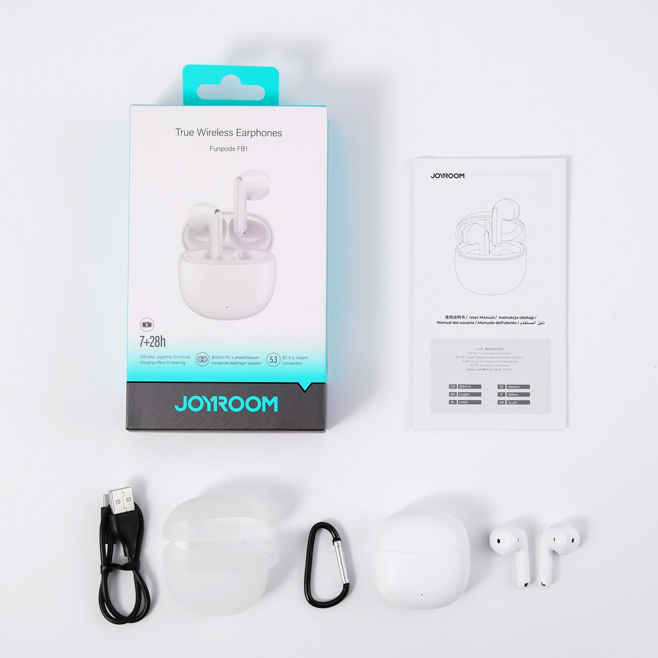 Manos libres Bluetooth Joyroom Funpods JR-FB1 Nueva Versión, TWS, Blanco