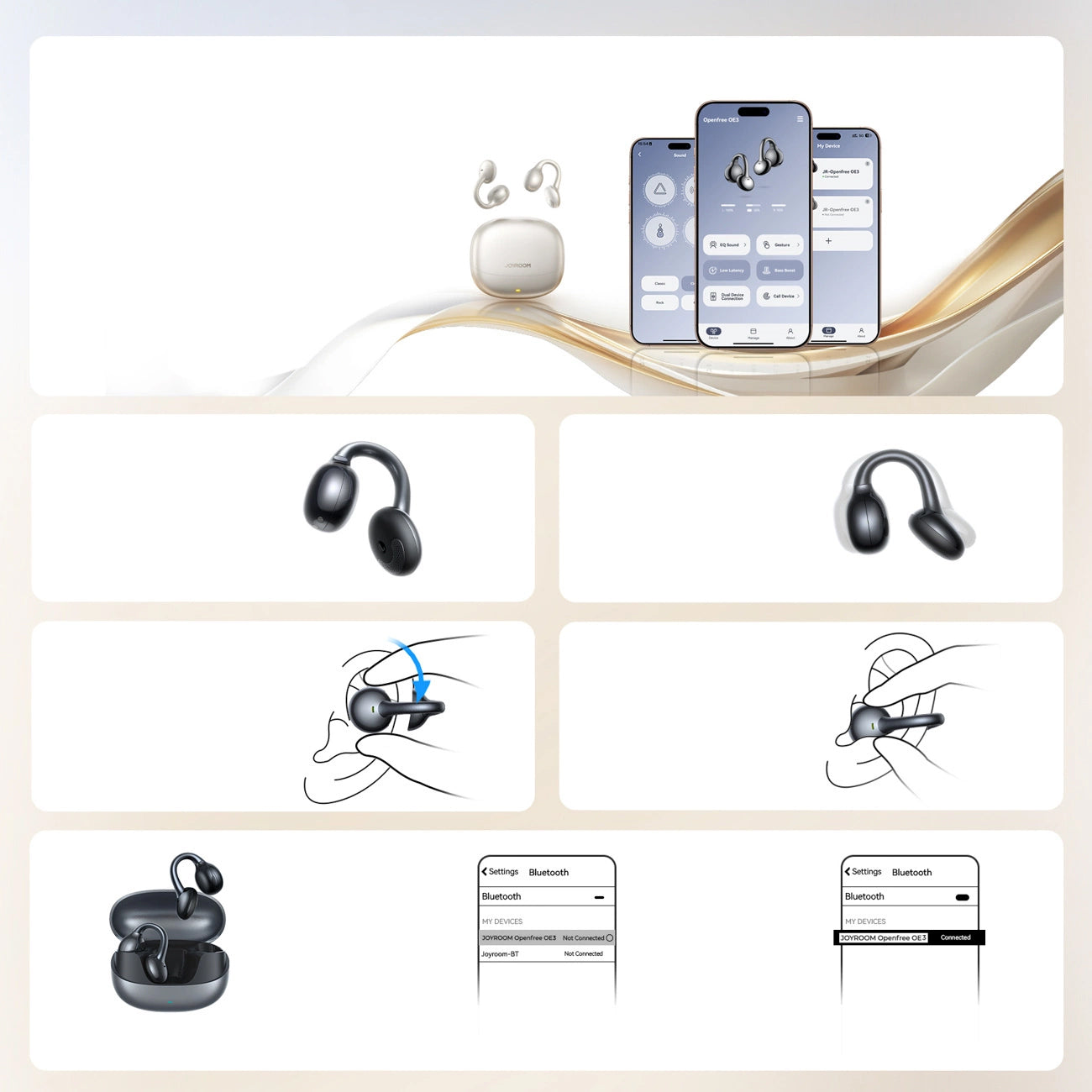 Manos libres Bluetooth Joyroom Openfree JR-OE3, TWS, Negro