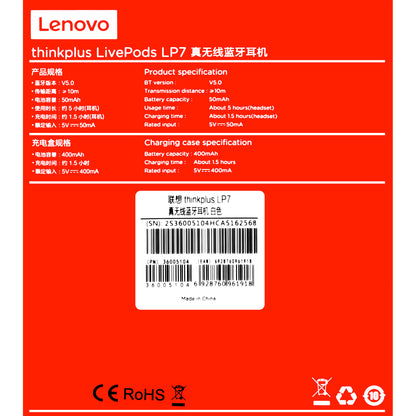 Manos libres Bluetooth Lenovo LivePods LP7, TWS, Blanco, Reacondicionado 