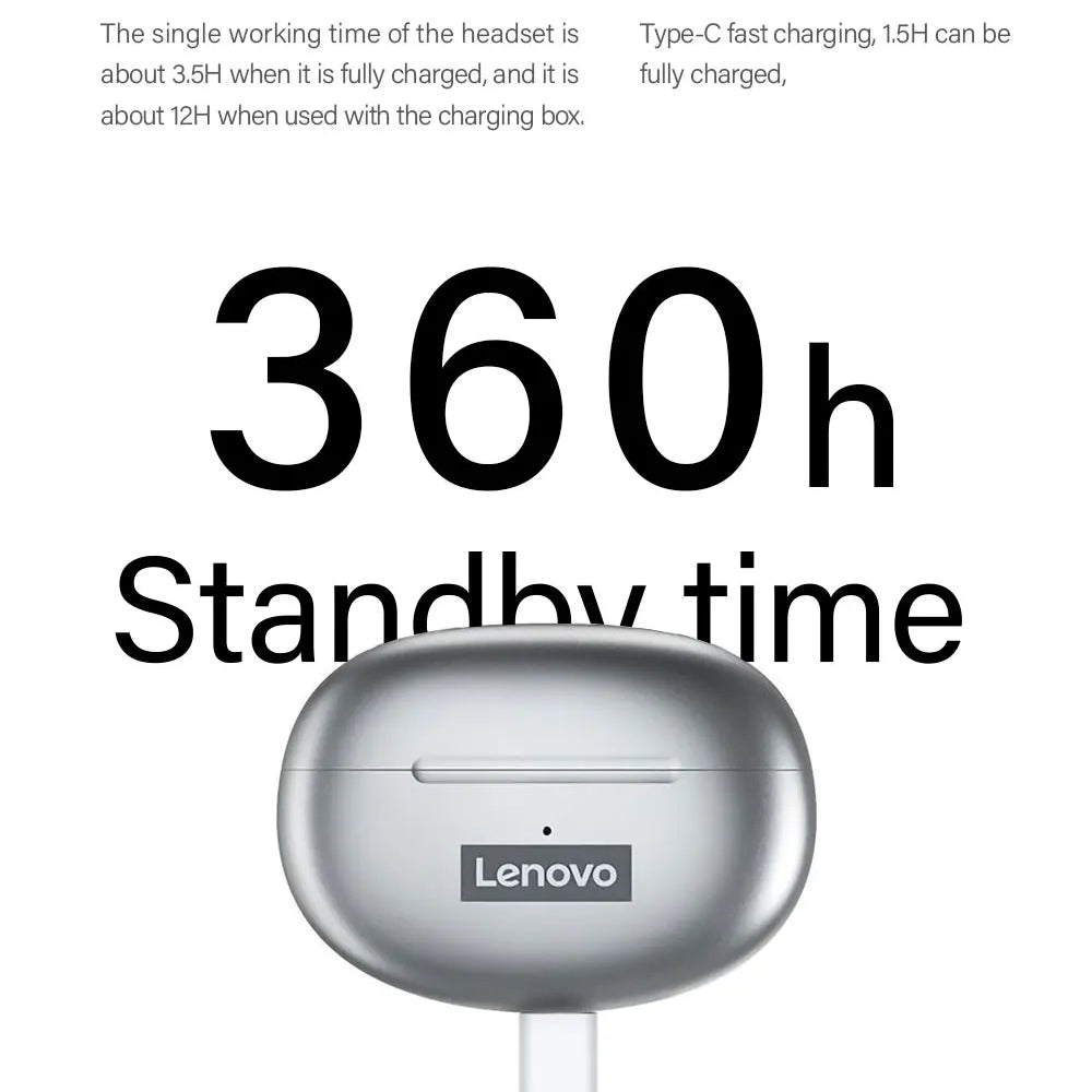 Handsfree Bluetooth Lenovo ThinkPlus LP5, TWS, Blanco