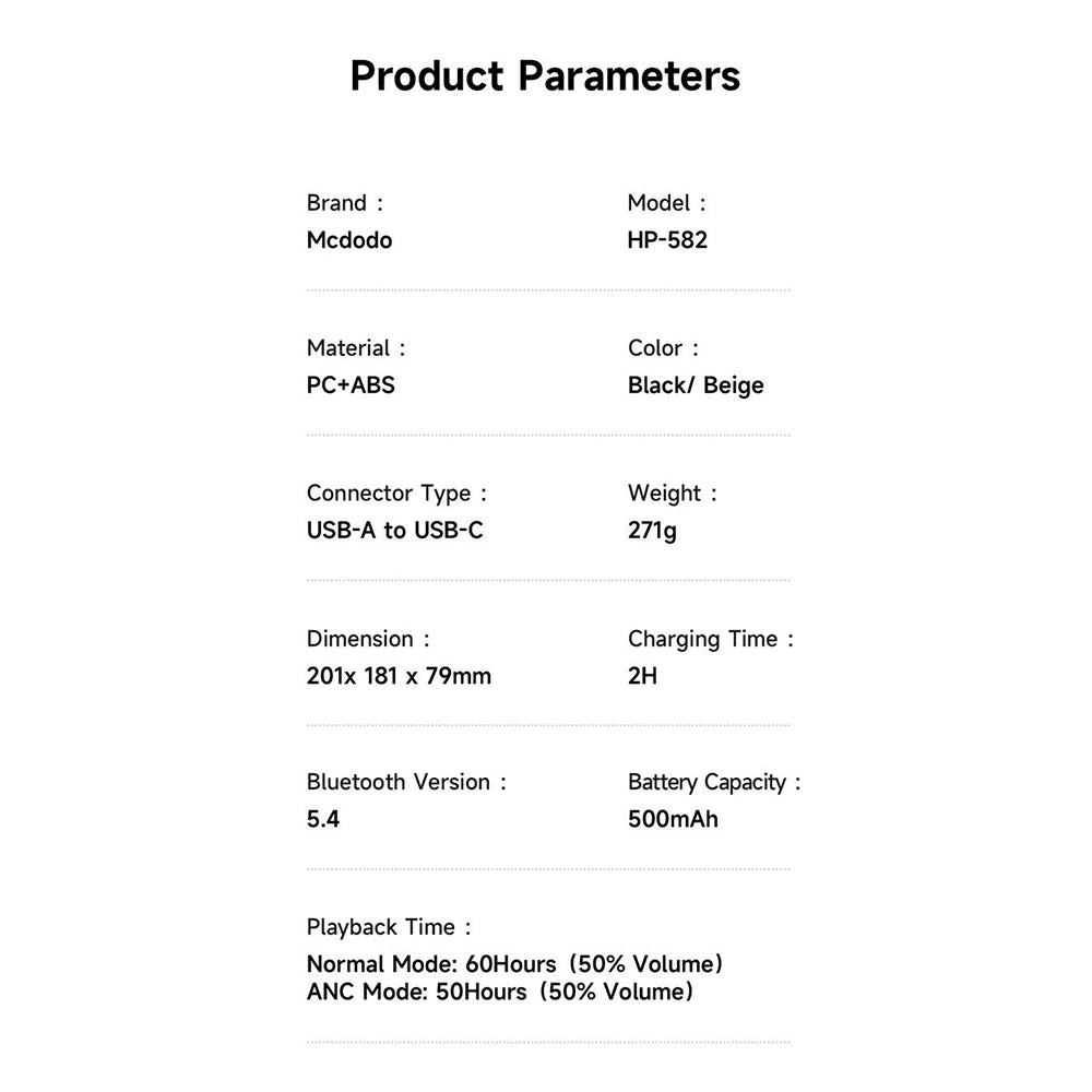 Handsfree Bluetooth McDodo HP-5820 T03, A2DP, ANC, Negro