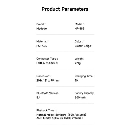 Handsfree Bluetooth McDodo HP-5820 T03, A2DP, ANC, Negro