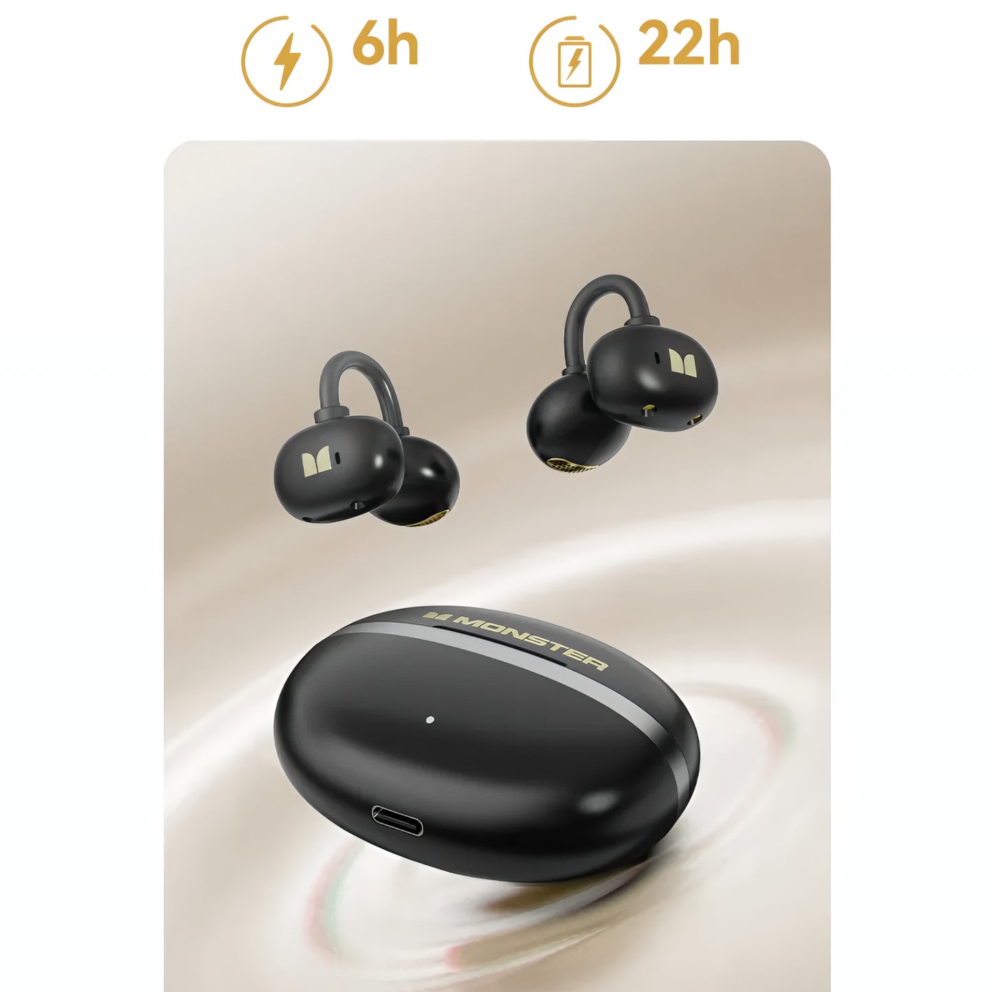 Manos libres Bluetooth Monster AirClip AC200, TWS, Negro