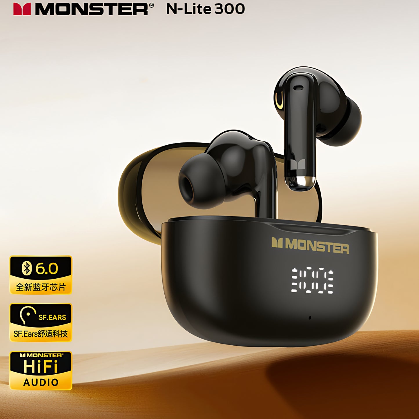 Manos libres Bluetooth Monster N-Lite 300, TWS, Negro