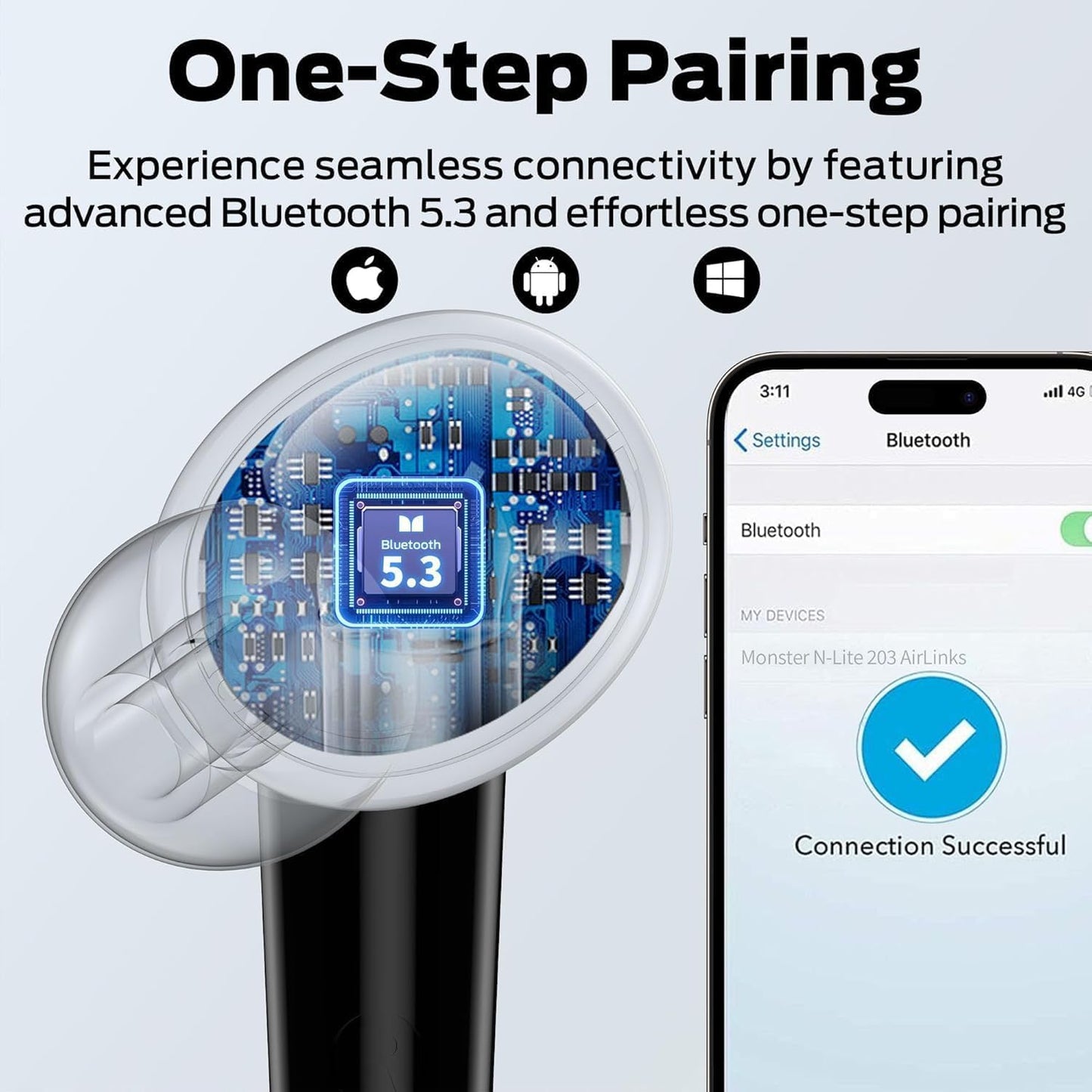 Manos libres Bluetooth Monster N-Lite 203 AirLinks, TWS, Negro