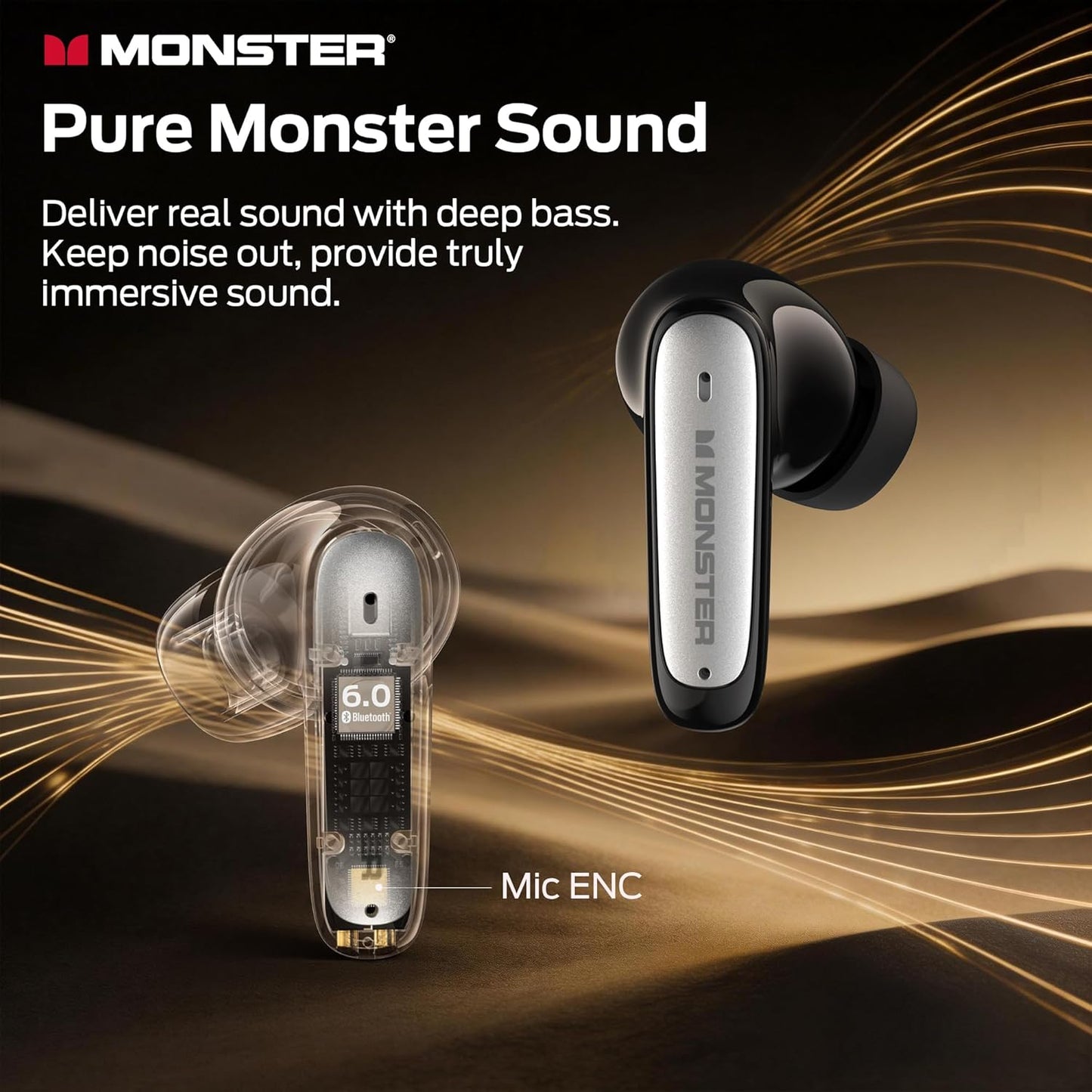 Manos libres Bluetooth Monster N-Lite 310, TWS, Negro