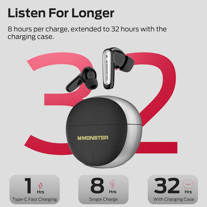 Manos libres Bluetooth Monster N-Lite 310, TWS, Negro