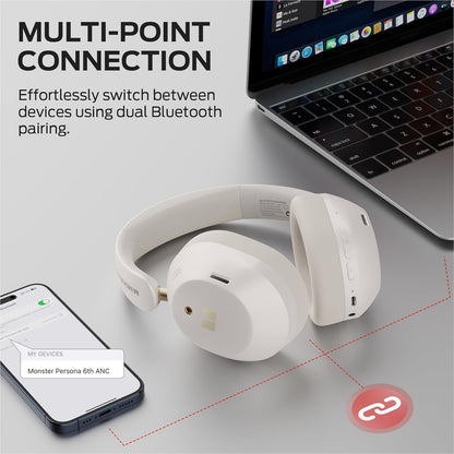 Manos libres Bluetooth Monster Persona 6th, MultiPoint, A2DP, ANC, Blanco