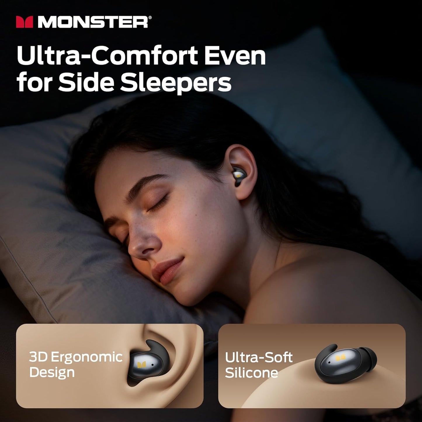 Manos libres Bluetooth Monster Sleep Ear100, TWS, Negro