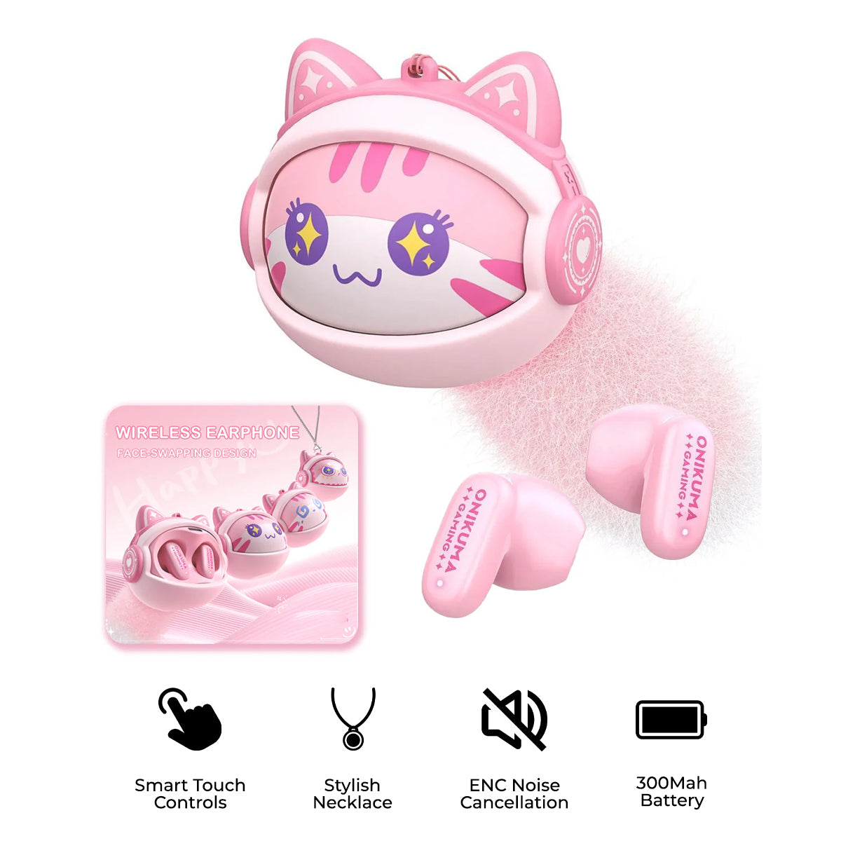 Manos libres Bluetooth Onikuma TX603, TWS, Rosa