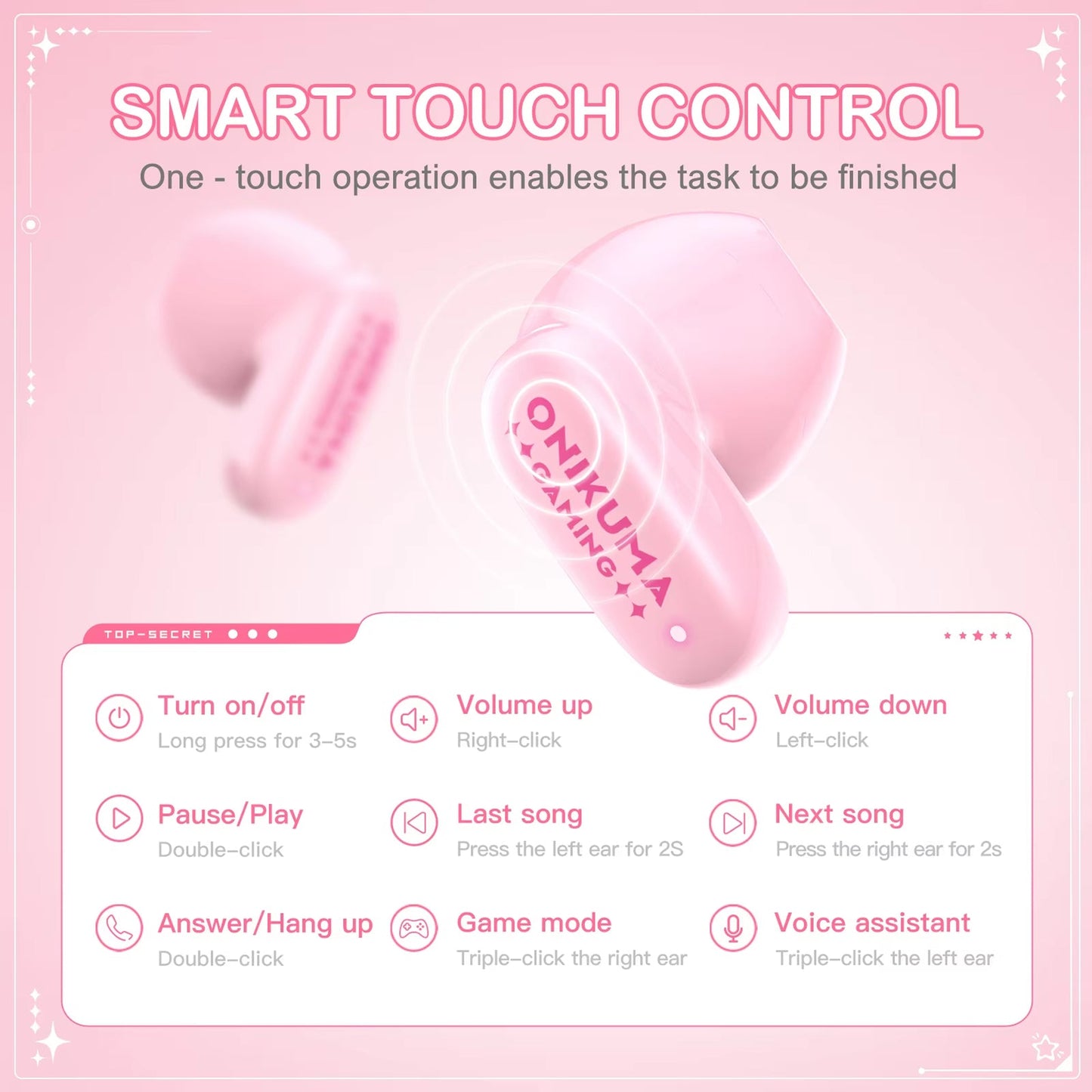 Manos libres Bluetooth Onikuma TX603, TWS, Rosa