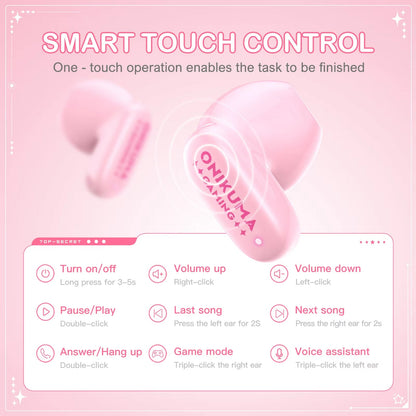 Manos libres Bluetooth Onikuma TX603, TWS, Rosa