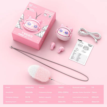 Manos libres Bluetooth Onikuma TX603, TWS, Rosa