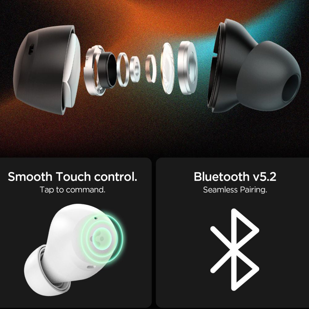 Manos libres Bluetooth Spigen SA2401, TWS, ANC, Negro