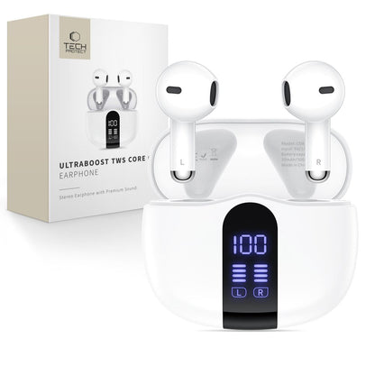 Manos libres Bluetooth Tech-Protect Ultraboost Core G2, TWS, Blanco