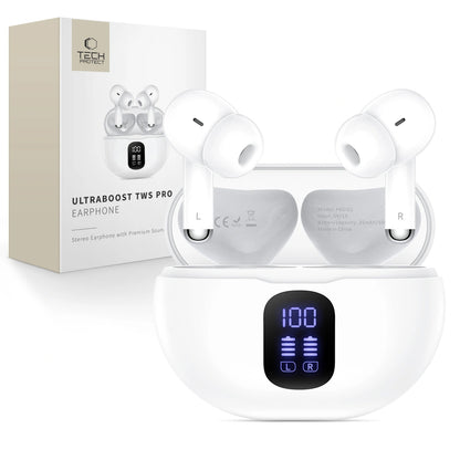 Manos libres Bluetooth Tech-Protect Ultraboost Pro G2, TWS, Blanco