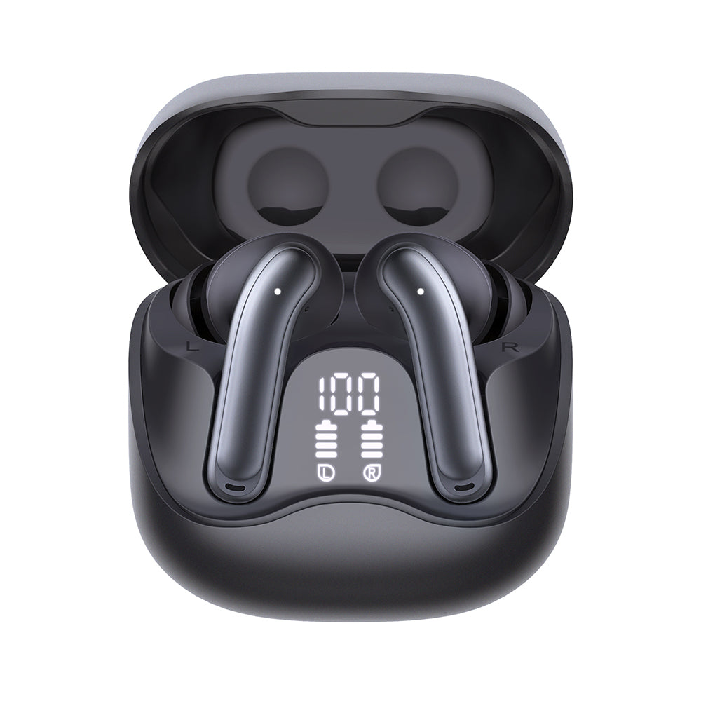 Manos libres Bluetooth Techsuit CW5 EchoFit Pro, TWS, ANC, MultiPoint, Negro