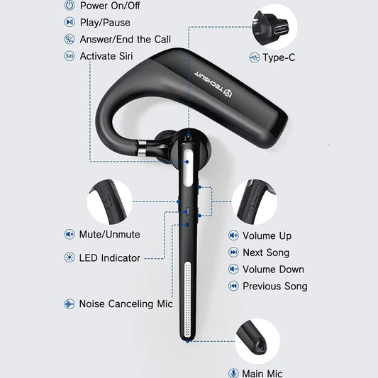 Manos libres Bluetooth Techsuit PowerTalks G6, MultiPoint, A2DP, Negro