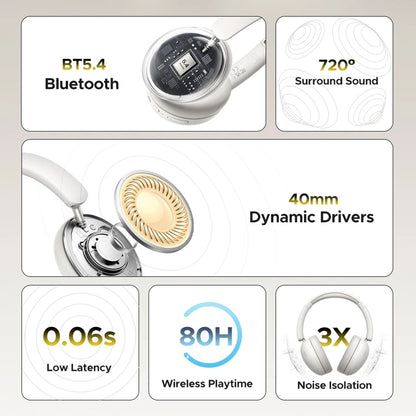 Manos libres Bluetooth UGREEN HiTune Max 2 HP205, MultiPoint, A2DP, ANC, Negro