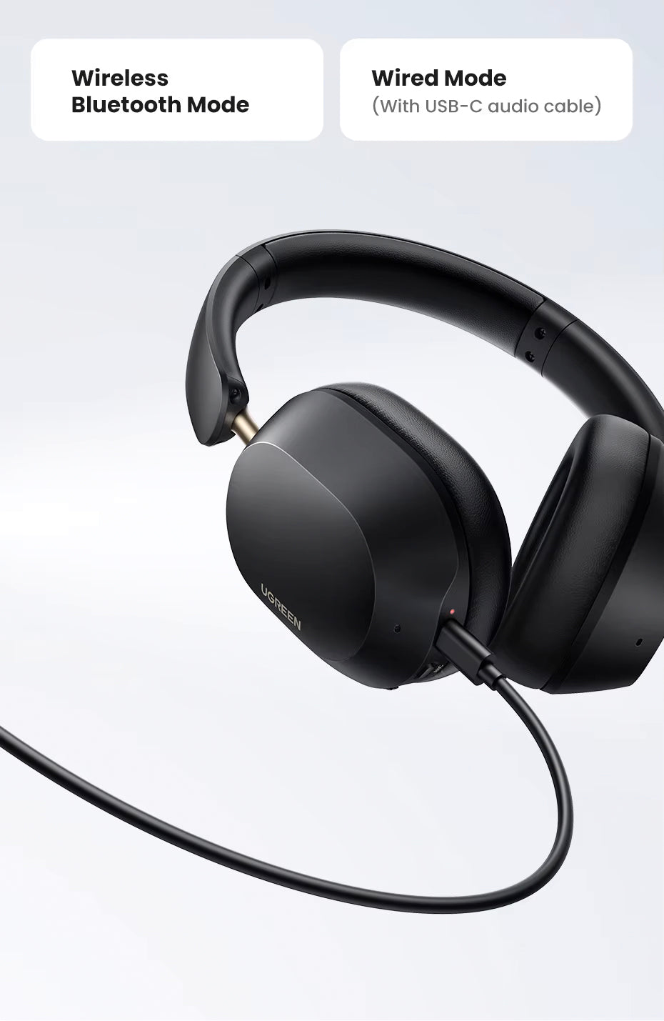 Manos libres Bluetooth UGREEN HP203, A2DP, ANC, Negro