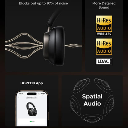 Manos libres Bluetooth UGREEN Studio Pro HP206, A2DP, ANC, Negro